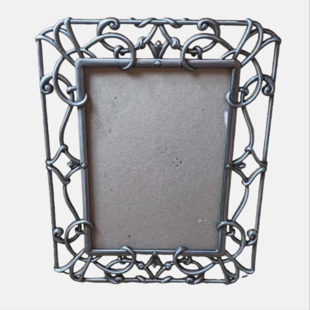 Vintage 5"X7" Pewter Photo Frame, Ornate Open Scroll Vine Art Nouveau Style
